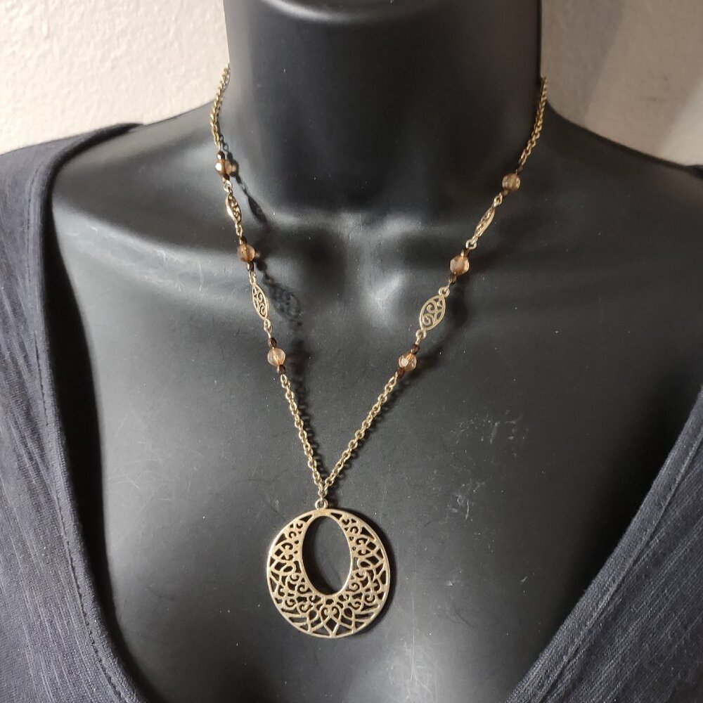 Cute Round Gold Tone Pendant Necklace